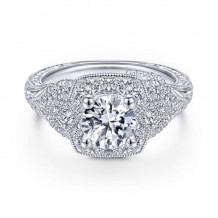 Gabriel & Co. 14k White Gold Victorian Halo Engagement Ring