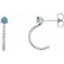 14K White Aquamarine & 1/6 CTW Diamond Hoop Earrings