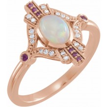 14K Rose Cabochon Ethiopian Opal, Pink Sapphire & .06 CTW Diamond Ring