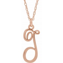 14K Rose Script Initial T 16-18 Necklace