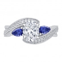 Shah Luxury 14K White Gold Oval Diamond Engagement Ring with Sapphire (Semi-Mount)