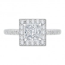 Shah Luxury 14K White Gold Princess Diamond Halo Engagement Ring with Euro Shank (Semi-Mount)