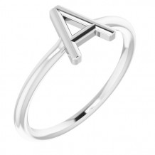 14K White Initial A Ring