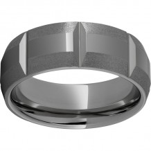 Rugged Tungsten  8mm Domed Bevel Faceted Band with Stone Edges