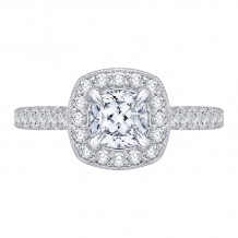 Shah Luxury 14K White Gold Cushion Diamond Halo Engagement Ring with Euro Shank (Semi-Mount)