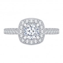 Shah Luxury 14K White Gold Cushion Diamond Halo Engagement Ring with Euro Shank (Semi-Mount)