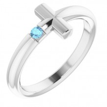 14K White Aquamarine Sideways Cross Ring