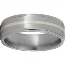 Titanium Flat Band with Grooved Edges, 1mm Sterling Silver Inlay and Satin Finish