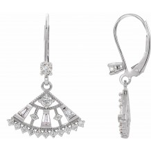 14K White 3/4 CTW Diamond Lever Back Fan Earrings