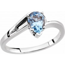 14K White 7 x 5 mm Pear Aquamarine Ring