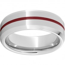 Serinium Beveled Edge Band with Red Inlay