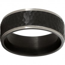 Black Zirconium Flat Band with Gray Grooved Edges and Black Hammer Finish