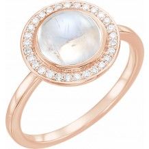 14K Rose Rainbow Moonstone & 1/8 CTW Diamond Halo-Style Ring