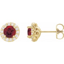14K Yellow 6 mm Round Mozambique Garnet & 1/4 Diamond Earrings