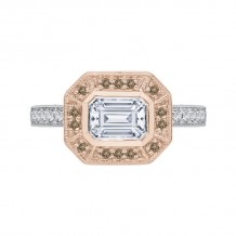 Shah Luxury 14K Two-Tone Gold Brown & White Emerald Diamond Halo Engagement Ring (Semi-Mount)