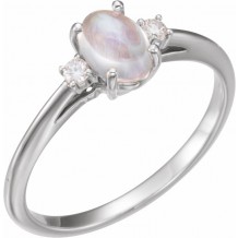 14K White Rainbow Moonstone & .06 CTW Diamond Ring