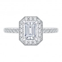 Shah Luxury Emerald Cut Diamond Halo Engagement Ring In 14K White Gold (Semi-Mount)