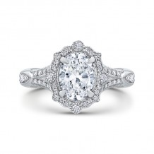 Shah Luxury Oval Diamond Halo Engagement Ring In 14K White Gold with Split Shank (Semi-Mount)