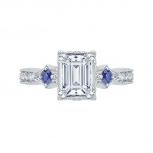 Shah Luxury 14K White Gold Emerald Cut Diamond Engagement Ring with Sapphire (Semi-Mount)