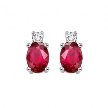 Gems One 14Kt White Gold Diamond (1/20Ctw) & Ruby (1/2 Ctw) Earring