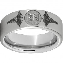 Serinium Pipe Cut Band with Laser Engraving of Caduceus & Registered Nurse Initials