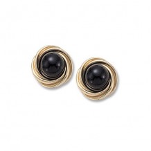 14K Yellow Gold Love Knot With 8mm Onyx Stud Earrings