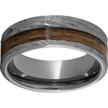 Rugged Tungsten  8mm Pipe Cut Band with Bourbon Barrel Aged Inlay and Bark Finish