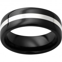 Black Diamond Ceramic Pipe Cut Band with 2mm Sterling Silver Inlay