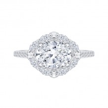 Shah Luxury Oval Diamond Halo Engagement Ring In 14K White Gold (Semi-Mount)