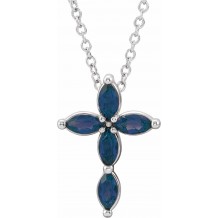 14K White Blue Sapphire Cross Necklace
