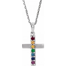 14K White Multi-Gemstone Cross 16-18 Necklace