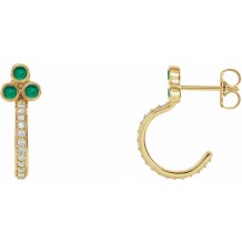 14K Yellow Emerald & 1/4 CTW Diamond J-Hoop Earrings