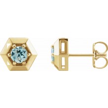 14K Yellow Aquamarine Geometric Earrings