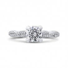 Shah Luxury 14K White Gold Round Diamond Floral Engagement Ring with Criss-Cross Shank (Semi-Mount)