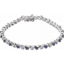 14K White Lab-Grown Blue Sapphire & 1/10 CTW Diamond Line 7 Bracelet