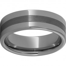 Rugged Tungsten  8mm Pipe Cut Band with Two .5mm Grooves and Satin Finish Center