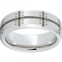 Serinium Flat Band with Beveled Edges, Milgrain Grooves, Faux Rivets, and Satin Finish