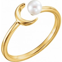 14K Yellow Cultured Freshwater Pearl Crescent Moon Ring