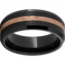 Black Diamond Ceramic Beveled Edge Band with a 2mm 14K Rose Gold Bark Finish Inlay and Stone Finish