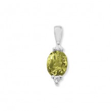 14K White Gold 10X8 Oval Peridot 2-.04pt Diamond Pendant