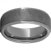 Rugged Tungsten  8mm Flat Grooved Edge Band with Sentinel Finish