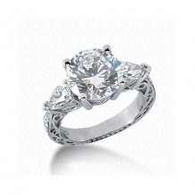 14k White Gold Diamond Semi-Mount 3 Stone Engagement Ring