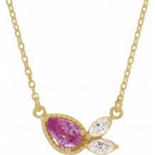 14K Yellow Pink Sapphire & 1/6 CTW Diamond 16 Necklace