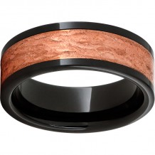 Black Diamond Ceramic Pipe Cut Band with a 5mm Copper Inlay and Bark Finish