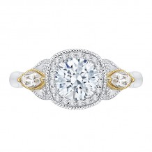 Shah Luxury 14K Tow-Tone Gold Round Diamond Halo Engagement Ring (Semi-Mount)