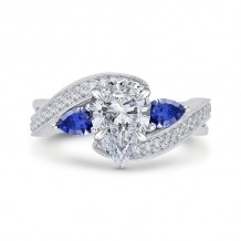 Shah Luxury 14K White Gold Pear Diamond Engagement Ring with Sapphire (Semi-Mount)