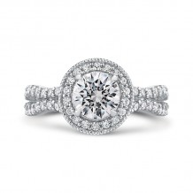 Shah Luxury 14K White Gold Round Diamond Halo Engagement Ring with Split Shank (Semi-Mount)