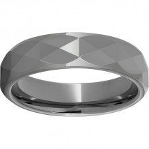 Rugged Tungsten  6mm Domed Band with Triangle Facets and Polished Finish