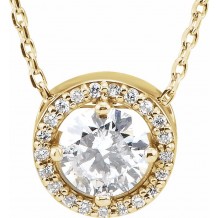 14K Yellow 1/2 CTW Diamond Halo-Style 16 Necklace