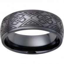 Black Diamond Ceramic Domed Band with Diamond Pattern Laser Engraving